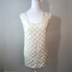 Delores Campbell 100% Silk Checkered Tank – Light Yellow & Cream (Estimated M)